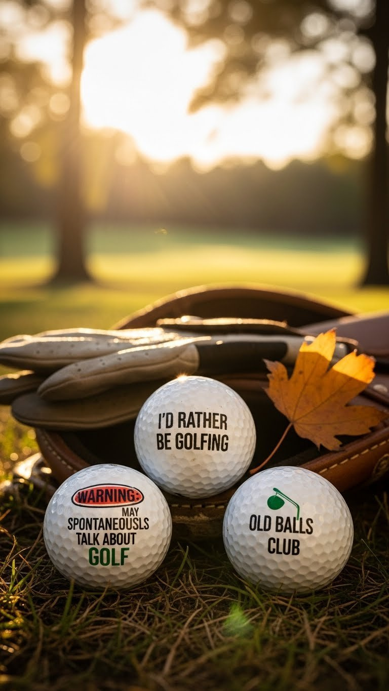 Three Fingerprint Critter Golf Balls With Ladybug Bee Turtle Designs Arranged On Light Wooden Craft Surface
