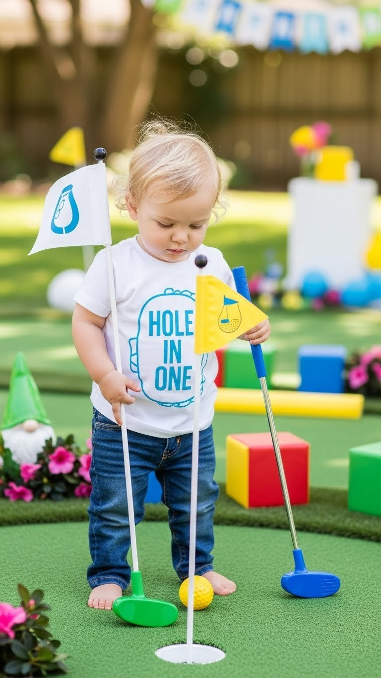Toddler-Friendly Mini Putting Green Activity Area With Oversized Golf Balls, Child-Sized Clubs, And Colorful Obstacles