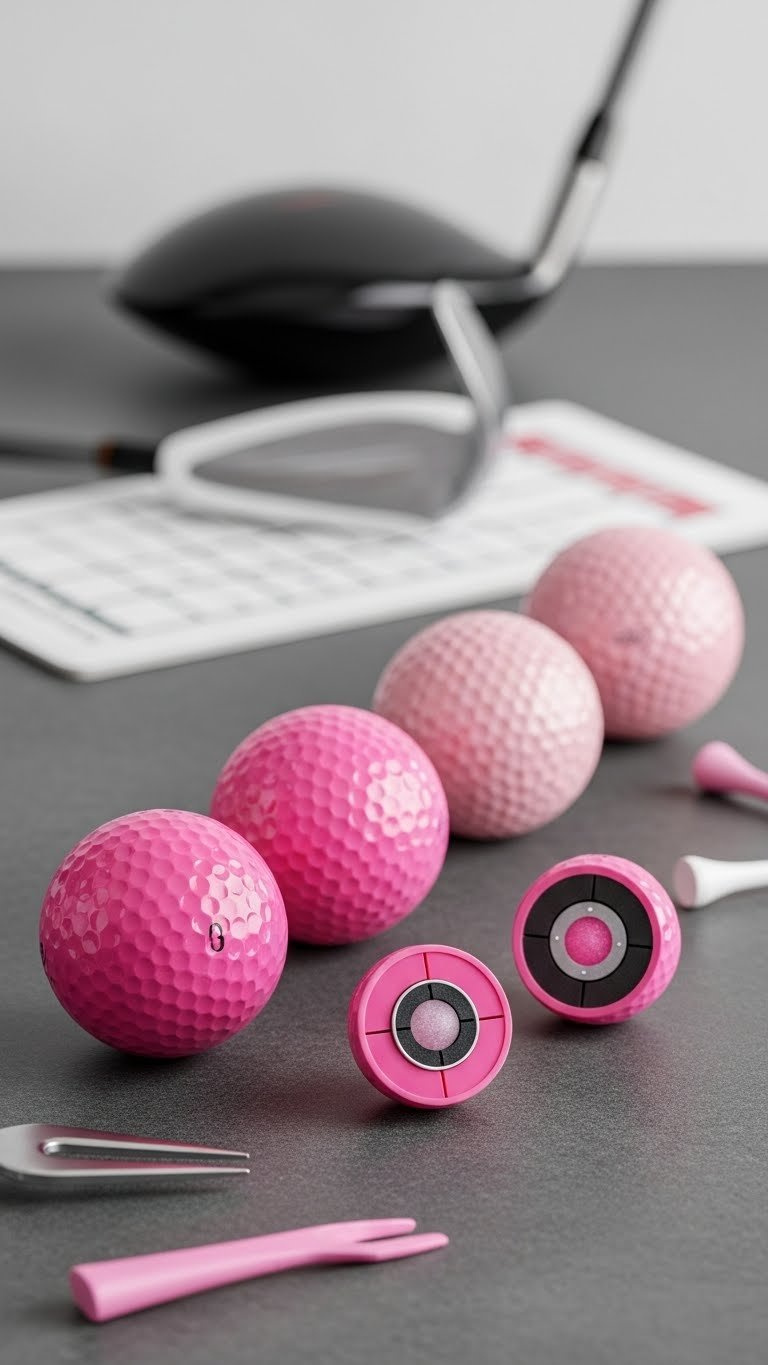 Various Pink Golf Balls Showcasing Different Play Styles And Construction Designs Arranged On Dark Stone Surface