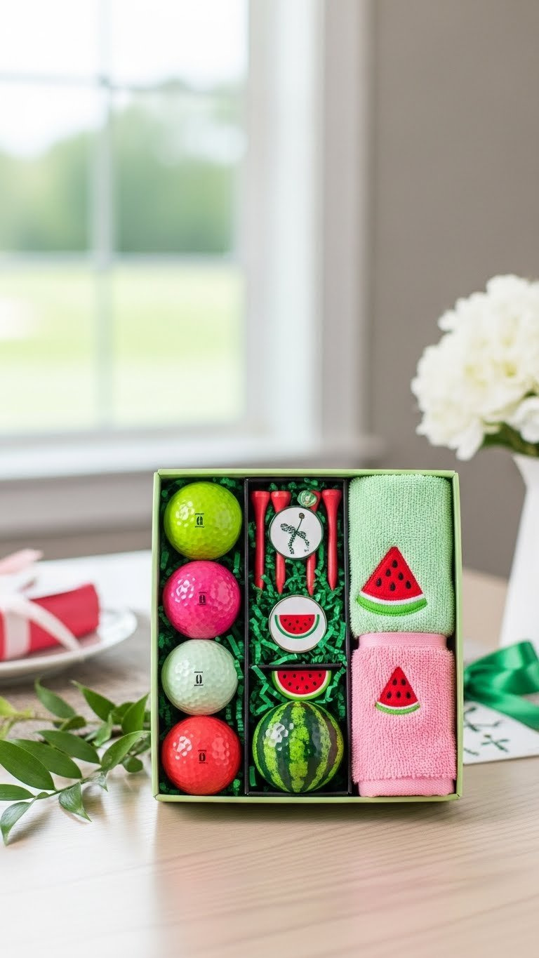 Watermelon Golf Ball Gift Set Presented In Elegant Box With Matching Accessories